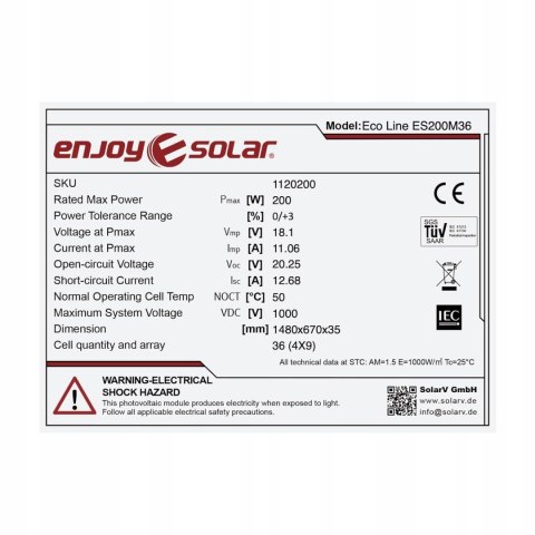 SolarV Panel solarny 200W 12V SolarV Panel solarny 200W 12V