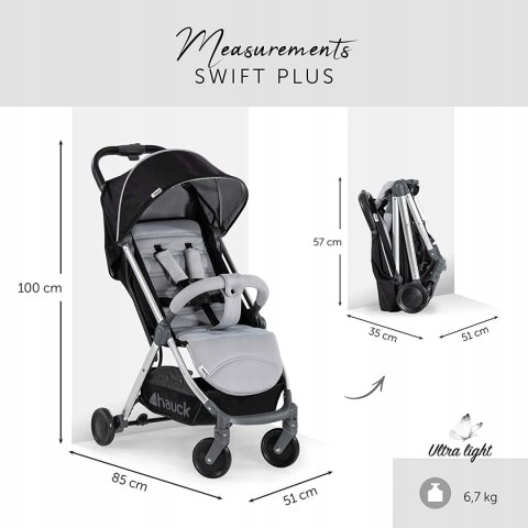 Hauck Swift Plus Składanie jedną ręką 6,4 kg Grey Hauck Swift Plus Składanie jedną ręką 6,4 kg Grey