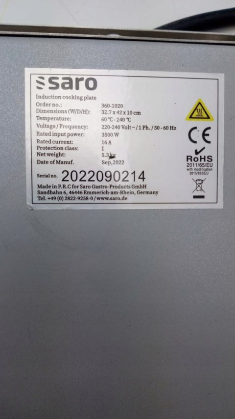 Kuchenka indukcyjna Saro Natascha 3500W Kuchenka indukcyjna Saro Natascha 3500W