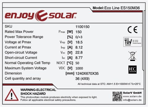 SolarV enjoy solar Mono 150 W 12 V Ultra SunPower łódź kemping SolarV enjoy solar Mono 150 W 12 V Ultra SunPower łódź kemping