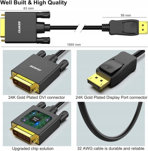 BENFEI DisplayPort na DVI, 1,8 m BENFEI DisplayPort na DVI, 1,8 m