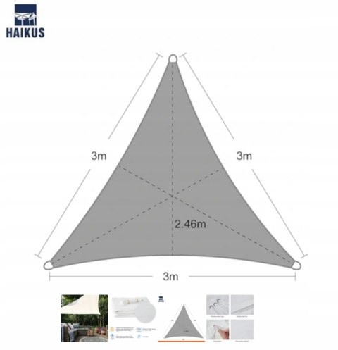 Żagiel ogrodowy trójkąt 3x3x3 m HDPE Żagiel ogrodowy trójkąt 3x3x3 m HDPE