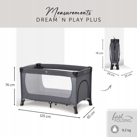 HAUCK Łóżeczko turystyczne Dream N Play Plus Grey HAUCK Łóżeczko turystyczne Dream N Play Plus Grey