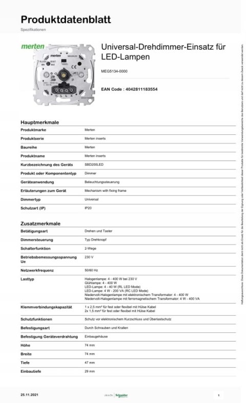 Merten MEG5134-0000 Ściemniacz Obrotowy LED Merten MEG5134-0000 Ściemniacz Obrotowy LED