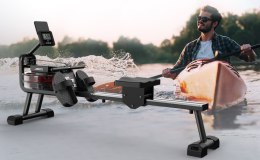 Wioślarz JOROTO MR23 składany z oporem wodnym, 150 kg, Bluetooth