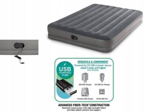 Materac Dmuchany Dwuosobowy Łóżko z Pompką USB Intex 64114 Materac Dmuchany Dwuosobowy Łóżko z Pompką USB Intex 64114