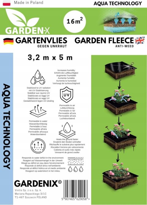 GARDENIX 16 m² (3,2x5) tkanina antychwastowa 50 g/m² agrowłóknina GARDENIX 16 m² (3,2x5) tkanina antychwastowa 50 g/m² agrowłóknina
