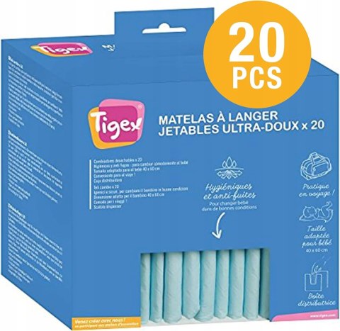 Podkłady do przewijania w płatach Tigex 60x40cm 20 sztuk Podkłady do przewijania w płatach Tigex 60x40cm 20 sztuk