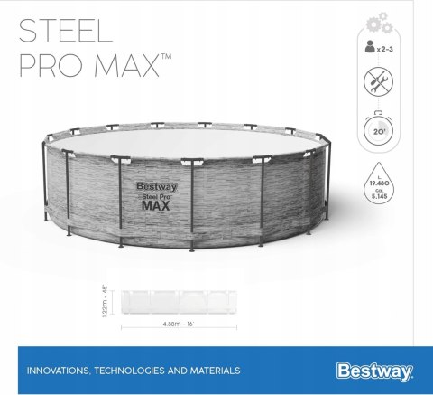Zestaw basenowy Bestway Steel Pro Max 4,88 m x 1,22 m Zestaw basenowy Bestway Steel Pro Max 4,88 m x 1,22 m