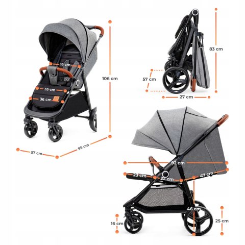 Wózek spacerowy 22 kg LEKKI Kinderkraft DUŻE KOŁA