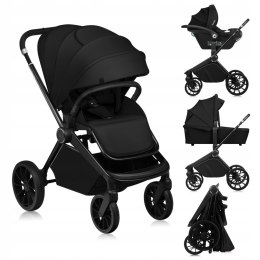 Wózek spacerowy gondola fotelik LIONELO LO-MIKA PLUS 3IN1 BLACK ONYX