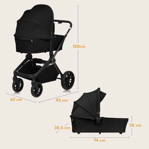 Wózek spacerowy gondola fotelik LIONELO LO-MIKA PLUS 3IN1 BLACK ONYX Wózek spacerowy gondola fotelik LIONELO LO-MIKA PLUS 3IN1 BLACK ONYX