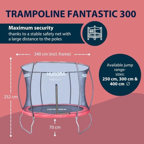 Trampolina Ogrodowa z siatką Hudora 300 cm Trampolina Ogrodowa z siatką Hudora 300 cm