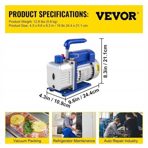 Pompa próżniowa Vevor VacuumPumpK 1.8CFM 1/4HP - BEZ AKCESORIÓW Pompa próżniowa Vevor VacuumPumpK 1.8CFM 1/4HP - BEZ AKCESORIÓW