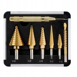 Flintronic Titanium 5-częściowy zestaw wierteł stopniowych, HSS, spirala