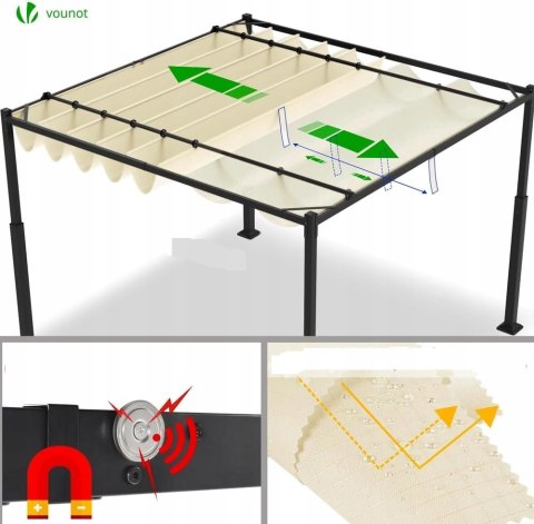 VOUNOT 3x3m Metalowa pergola z rozsuwanym dachem, altana z daszkiem VOUNOT 3x3m Metalowa pergola z rozsuwanym dachem, altana z daszkiem