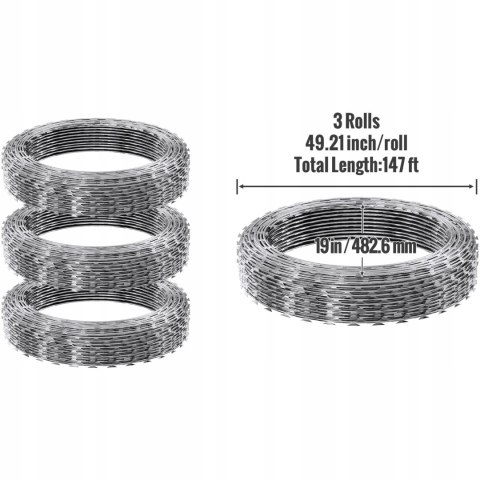 Drut kolczasty ocynkowany Vevor 45 m x 482 mm