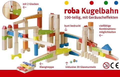Roba klocki drewniane 100 el. tor kulkowy kulodrom Roba klocki drewniane 100 el. tor kulkowy kulodrom