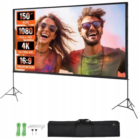 VEVOR Ekran Projekcyjny na płótnie ze stojakiem, 150 cali, HD 4K, VEVOR Ekran Projekcyjny na płótnie ze stojakiem, 150 cali, HD 4K,