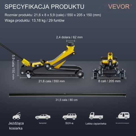 VEVOR Podnośnik Podłogowy Niskoprofilowy o udźwigu 2,5 Tony