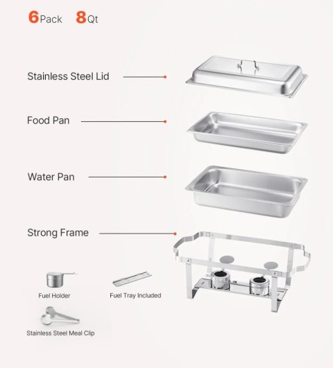 VEVOR Zestaw 6 szt, stal nierdzewna podgrzewacz do gastronomii