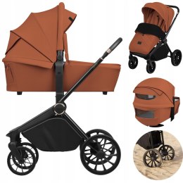 LIONELO Wózek 2w1 PRZÓD TYŁ AiryDots DUŻE KOŁA+AKCESORIA Mika Plus Brown