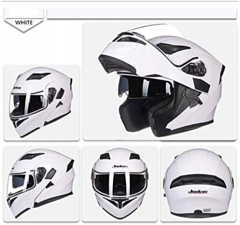 JIEKAI Kask motocyklowy z pełną twarzą, odchylany do góry, Czarny mat XL