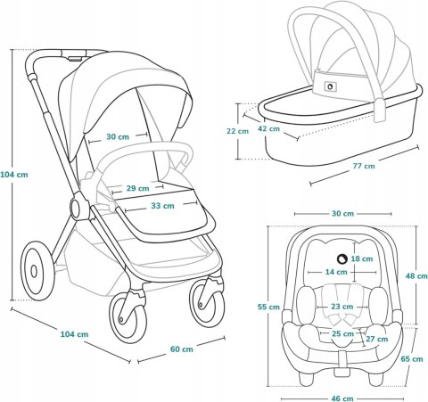 LIONELO Mika 3w1 zestaw spacerówka, gondola i fotelik Grey