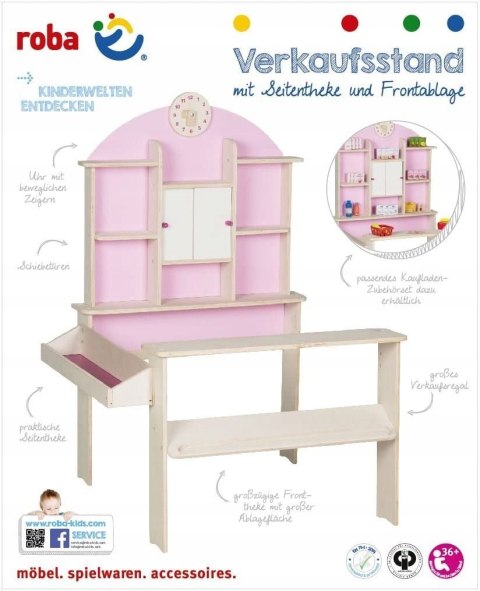 Roba drewniany sklep lada sklepowa Różowa