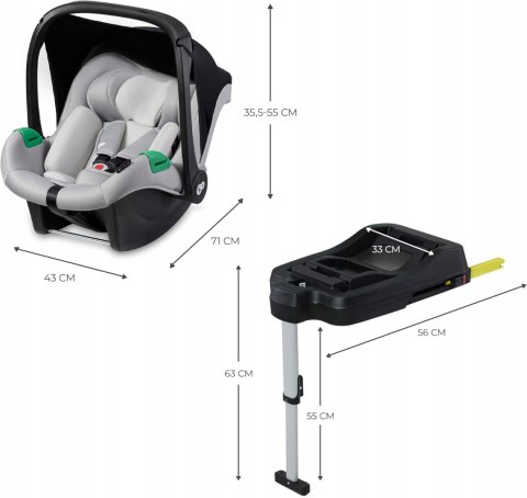 Fotelik samochodowy Mink Pro i-Size 40-75 cm Kinderkraft baza ISOFIX szary