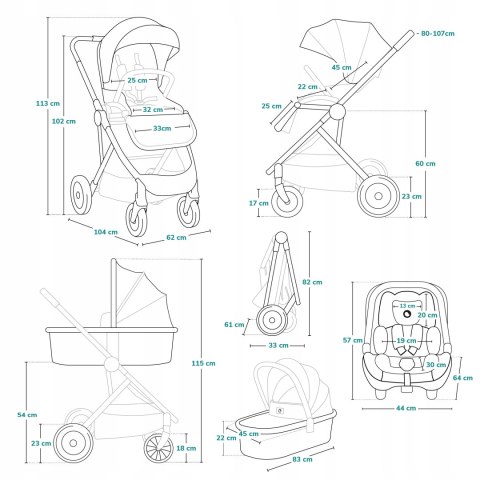 WÓZEK 3w1 GONDOLA SPACERÓWKA FOTELIK LIONELO LO-AMBER 3IN1 BLACK SILVER