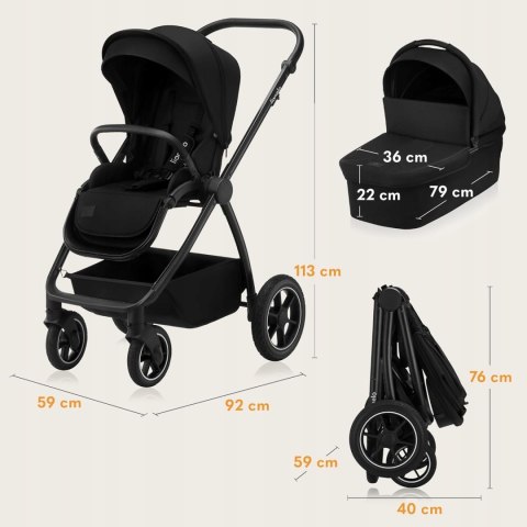 Wózek wielofunkcyjny spacerówka gondola LIONELO LO-MERIL 3IN1 BLACK ONYX