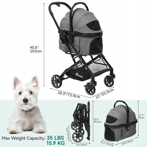 Wózek dla małych psów, 3W1 YITAHOME, szary