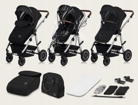 WÓZEK 3w1 GONDOLA SPACERÓWKA FOTELIK LIONELO LO-AMBER 3IN1 BLACK SILVER