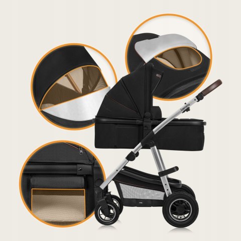 WÓZEK 3w1 GONDOLA SPACERÓWKA FOTELIK LIONELO LO-AMBER 3IN1 BLACK SILVER