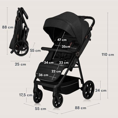 Wózek spacerowy do 22kg Składana Lionelo LO-MIRA BLACK ONYX