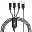 Kabel 3w1 Raviad USB - USB typ C / microUSB / Lightning 1,2 m