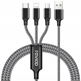 Kabel 3w1 Raviad USB - USB typ C / microUSB / Lightning 1,2 m
