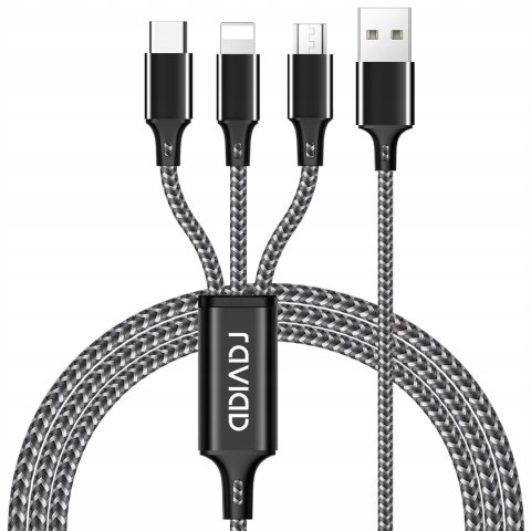 Kabel 3w1 Raviad USB - USB typ C / microUSB / Lightning 1,2 m