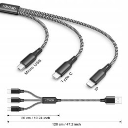 Kabel 3w1 Raviad USB - USB typ C / microUSB / Lightning 1,2 m