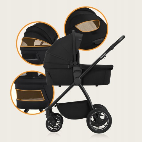Wózek wielofunkcyjny spacerówka gondola LIONELO LO-MERIL 3IN1 BLACK ONYX