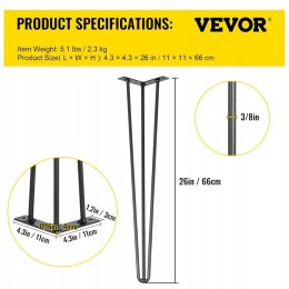 Zestaw 4x Metalowe Nogi Do Stołu Biurka 66 cm