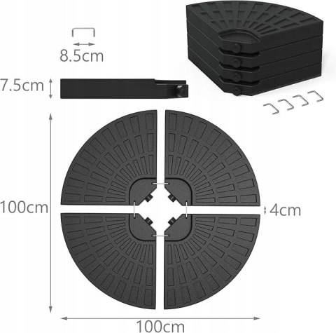 Podstawa parasola VOUNOT składająca się z 4 elementów