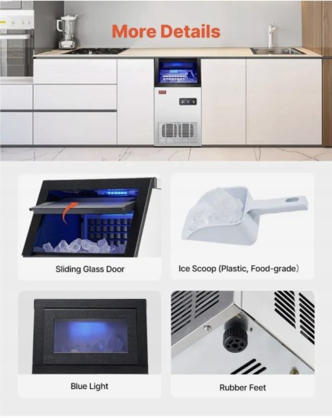 VEVOR Komercyjna Kostkarka do lodu 38 kg