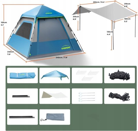 Overmont Instant Pop Up Namiot Kempingowy Niebieski L