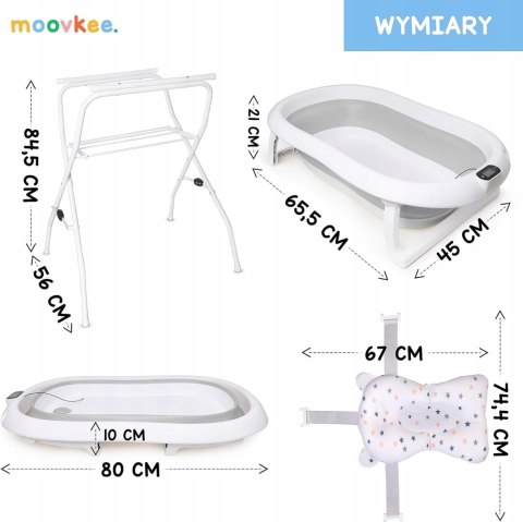 Moovkee. Wanna dla niemowląt ze stojakiem 80 cm składana termometr