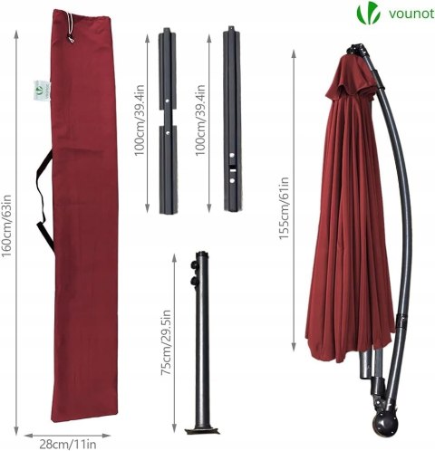 Parasol Klasyczny Vounot Czerwony 300 cm