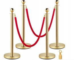 Słupki odgradzające, złote, czerwone liny, hotele, imprezy, 1,5m, 2szt