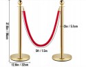 Słupki odgradzające, złote, czerwone liny, hotele, imprezy, 1,5m, 2szt