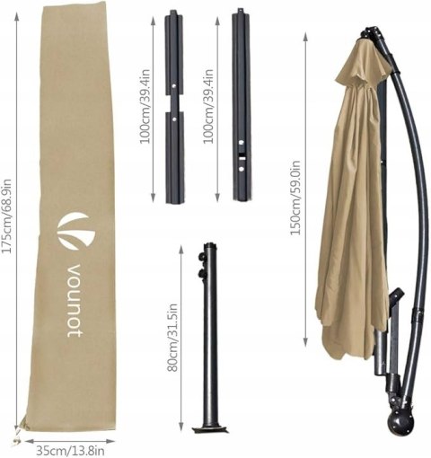 Parasol z wysięgnikiem Vounot beżowy 300 x 250cm